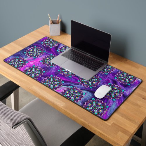 Purple and Black Mystical Colorful Mandala  Desk Mat