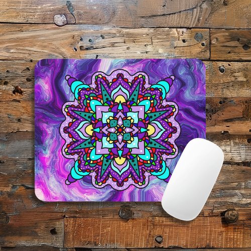 Purple and Black Mystical Colorful Mandala  Mouse Pad