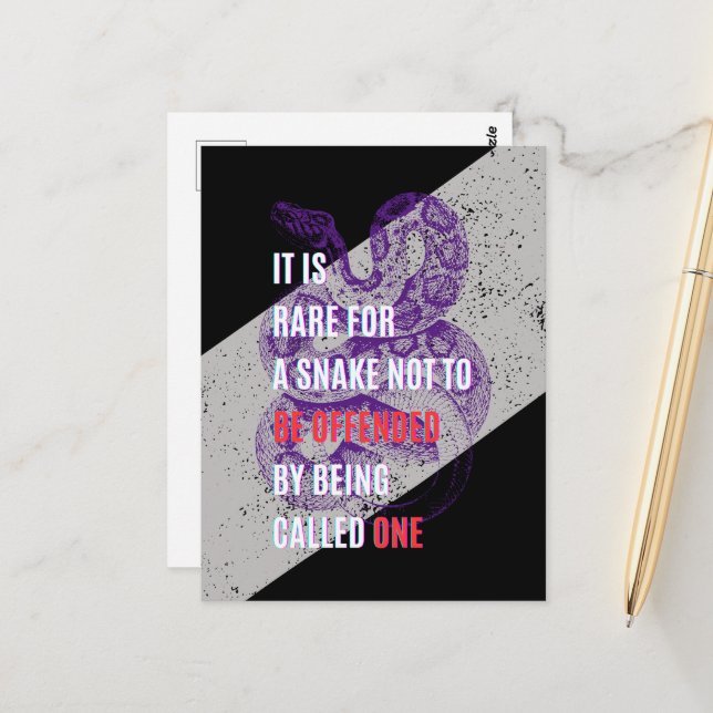 Purple and black Offended snakes sarcastic quote Postcard (Front/Back In Situ)