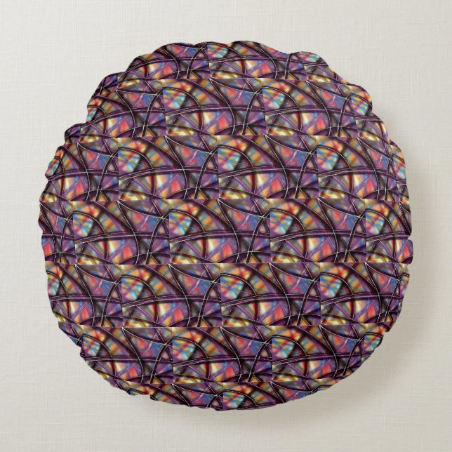 Purple and Black overlapping lines Round Pillow (Front)