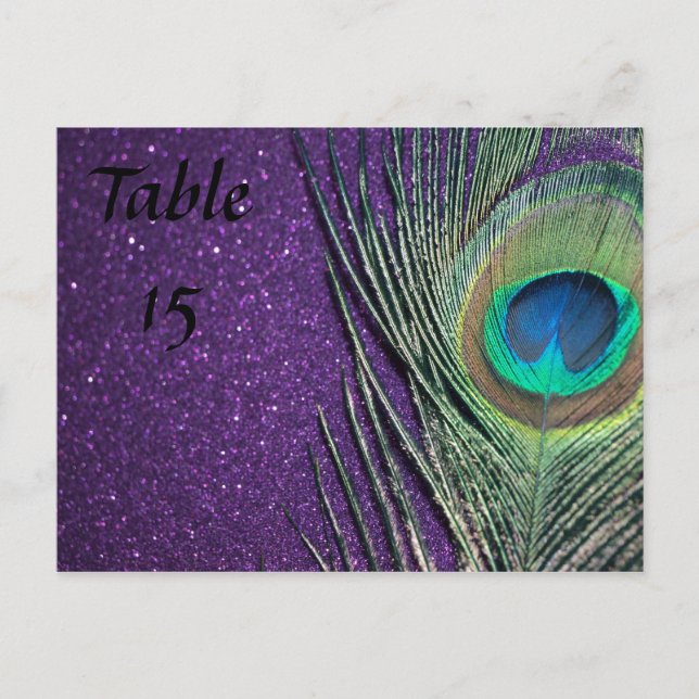 Purple and Black Peacock Wedding Table Numbers (Front)