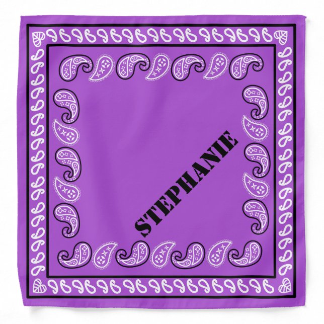 Purple and Black Personalized Classic Paisley Bandana (Front)