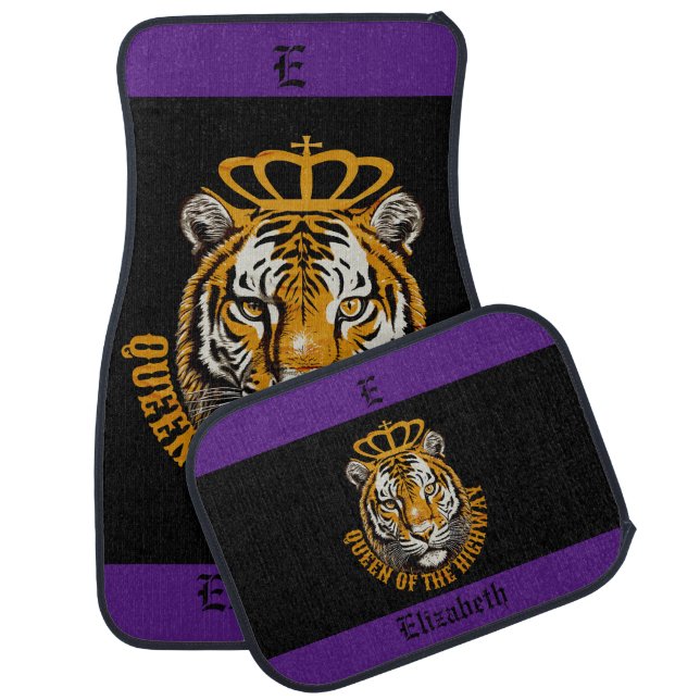 Purple and Black Personalized With Name & Mongram  Car Floor Mat (Set)