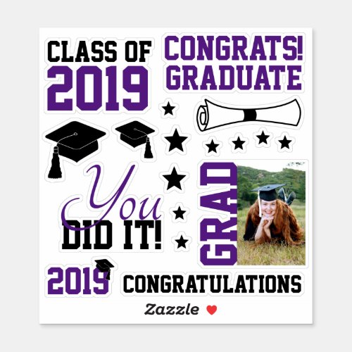 Purple and Black Photo Graduation Sticker