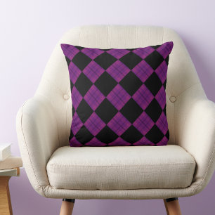 Purple and Black Plaid Checkered Throw Pillow