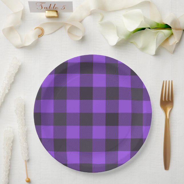 Purple And Black Plaid  Paper Plates (Wedding)