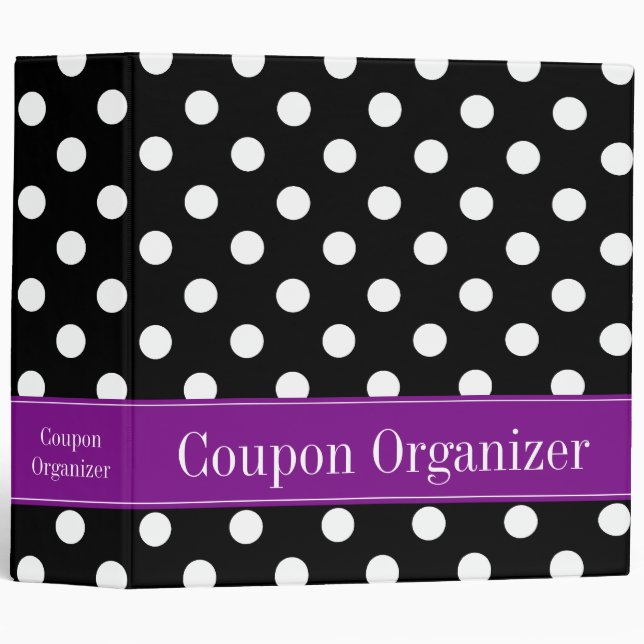 Purple and Black Polka Dot 2" Coupon Organizer 3 Ring Binder (Front/Spine)