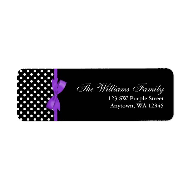 Purple and Black Polka Dot Bow Label (Front)