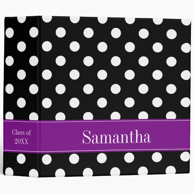 Purple and Black Polka Dot Personalized School Binder (Front/Spine)