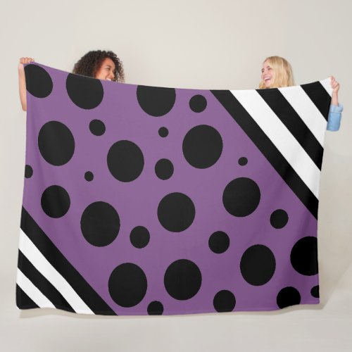 Purple and Black Polka Dots and Stripes Blanket