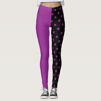 Purple and black polka dots different leggings