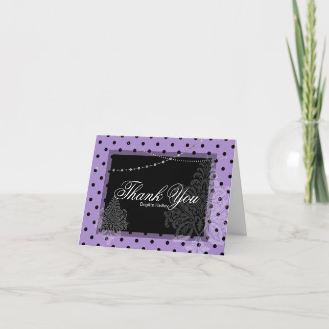 Purple and black polka dots holiday card (Front)
