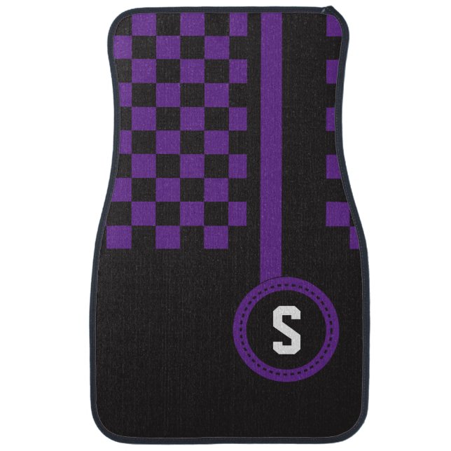Purple and Black Racing Stripes | DIY Monogram Car Floor Mat (Front)