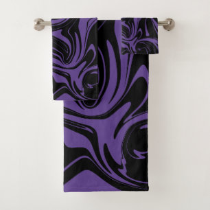 Purple and Black retro marble swirl Bath Towel Set