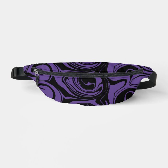 Purple and Black retro marble swirl Fanny Pack (Front)