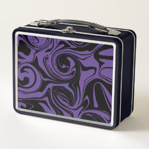 Purple and Black retro marble swirl Metal Lunch Box