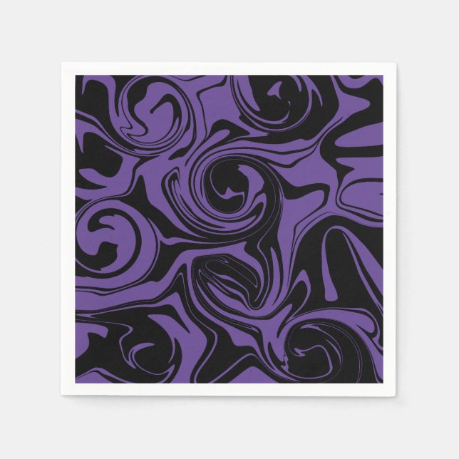 Purple and Black retro marble swirl Napkins (Front)