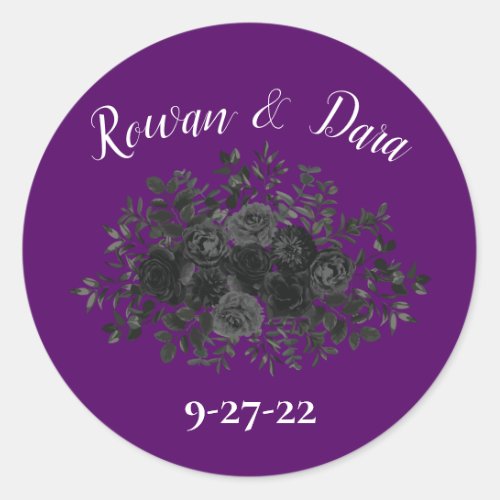 Purple and Black Rose Gothic Favor Sticker Labels