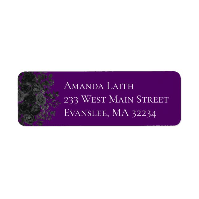 Purple and Black Rose Gothic Return Address Labels (Front)