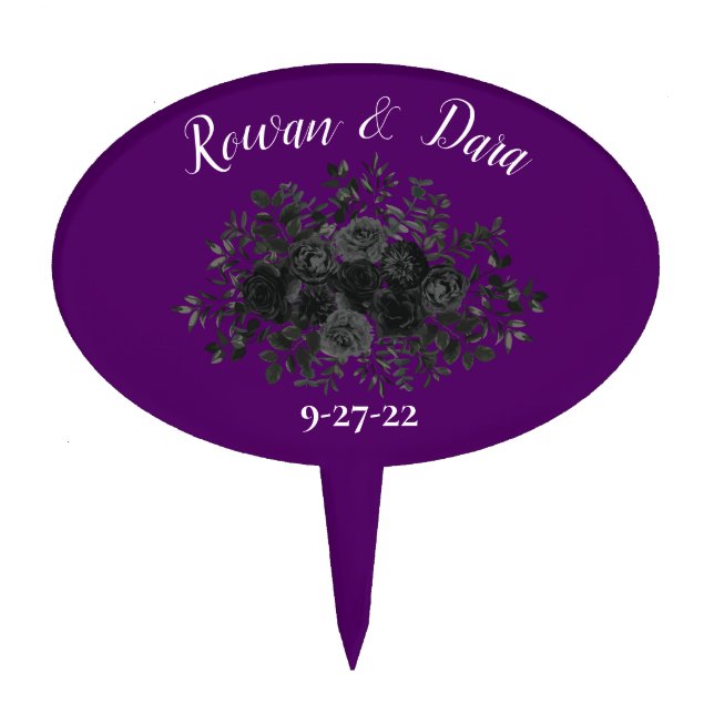 Purple and Black Rose Gothic Wedding Cake Topper (Front)
