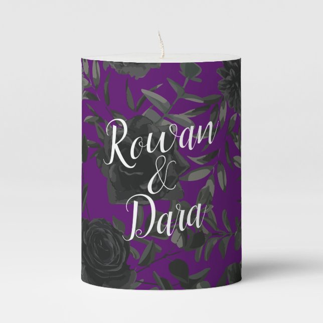 Purple and Black Rose Gothic Wedding Candle (Front)