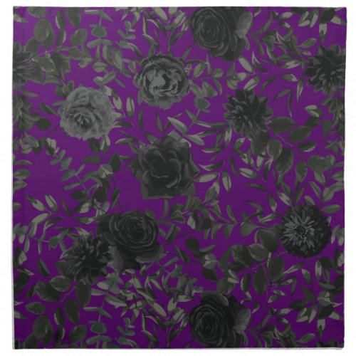 Purple  and Black Rose Gothic Wedding Cloth Napkin