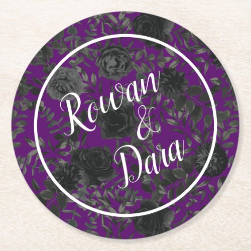 Purple and Black Rose Gothic Wedding Coasters