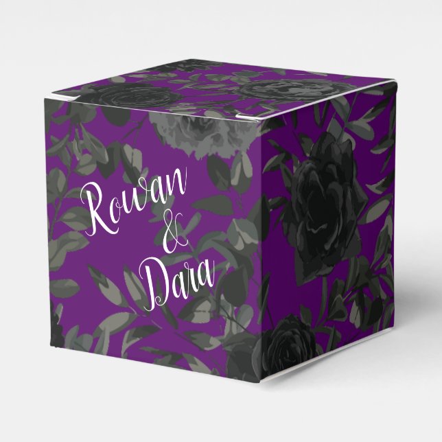Purple  and Black Rose Gothic Wedding Favor Box (Front Side)