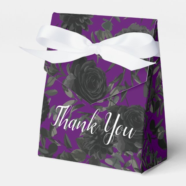 Purple and Black Rose Gothic Wedding Favor Box (Front Side)