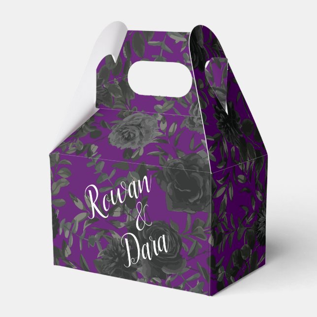 Purple  and Black Rose Gothic Wedding Favor Box (Front Side)