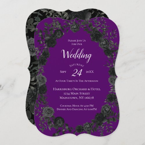 Purple and Black Rose Gothic Wedding Invitation