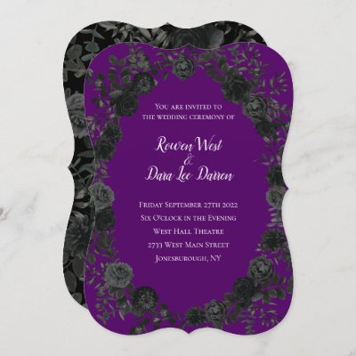 Purple and Black Rose Gothic Wedding Invitations