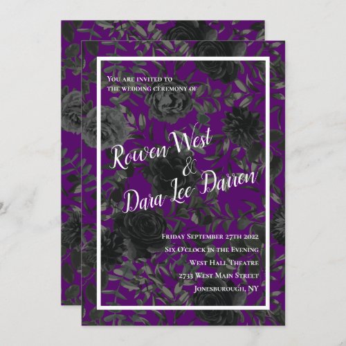 Purple and Black Rose Gothic Wedding Invitations