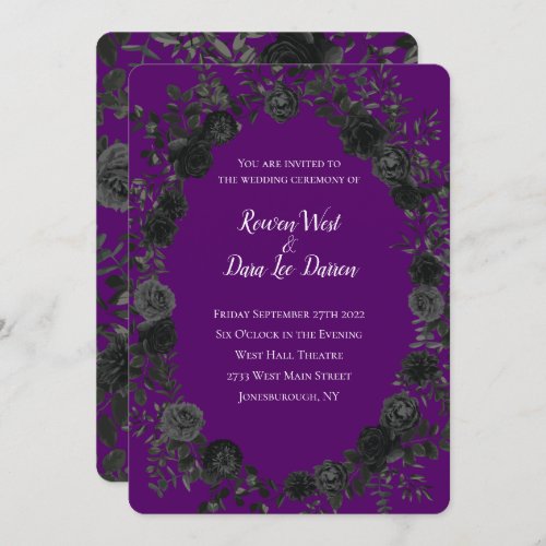Purple  and Black Rose Gothic Wedding Invitations