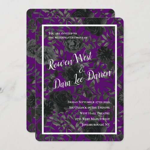 Purple  and Black Rose Gothic Wedding Invitations