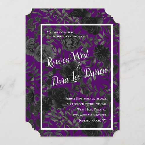 Purple  and Black Rose Gothic Wedding Invitations