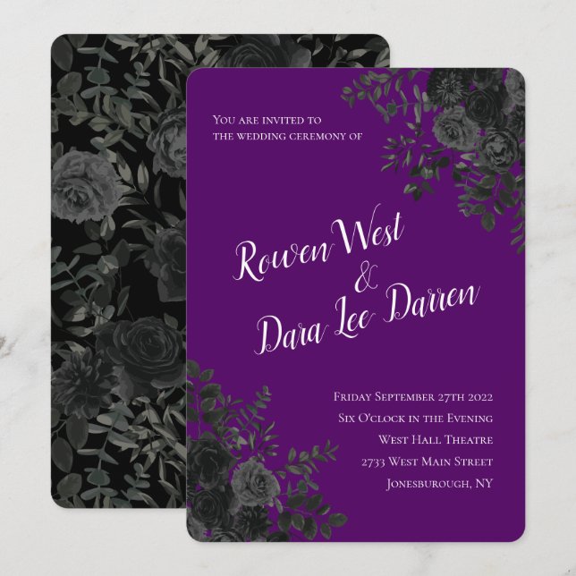Purple  and Black Rose Gothic Wedding Invitations (Front/Back)
