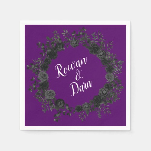 Purple and Black Rose Gothic Wedding Napkins