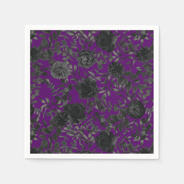 Purple and Black Rose Gothic Wedding Napkins (Front)