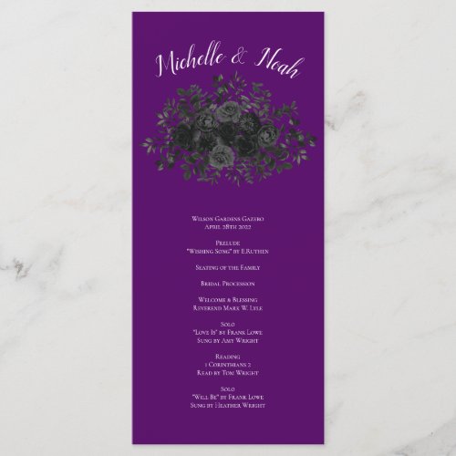 Purple  and Black Rose Gothic Wedding Programs