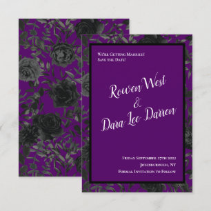 Purple and Black Rose Gothic Wedding Save the Date Invitation