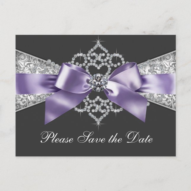 Purple and Black Save The Date Announcement Postcard (Front)