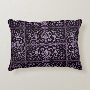 Purple and black scrollwork accent pillow