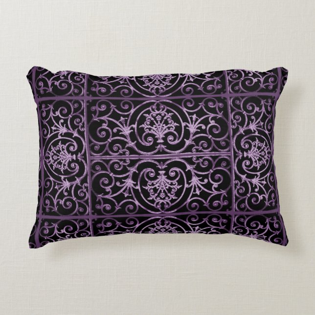 Purple and black scrollwork accent pillow (Front)