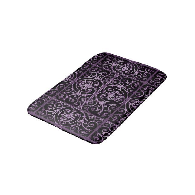 Purple and black scrollwork bathroom mat (Angled)