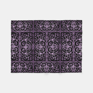 Purple and black scrollwork fleece blanket