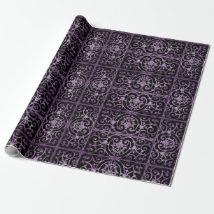 Purple and black scrollwork wrapping paper