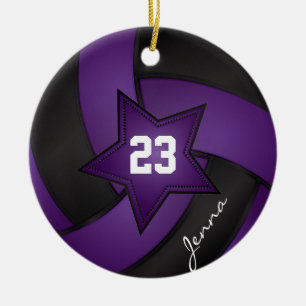Purple and Black Star Volleyball Ceramic Ornament