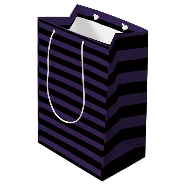 Purple and black stripe, gothic  medium gift bag (Back Angled)
