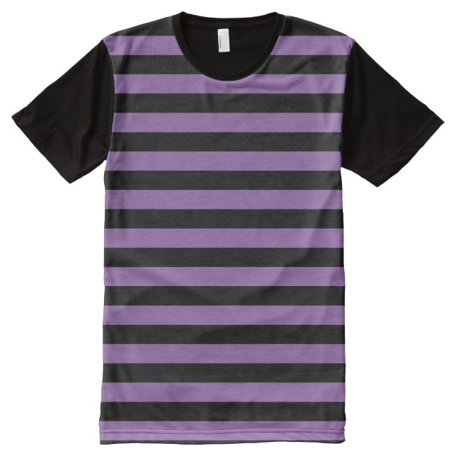 Purple and Black Striped All-Over-Print T-Shirt (Front)